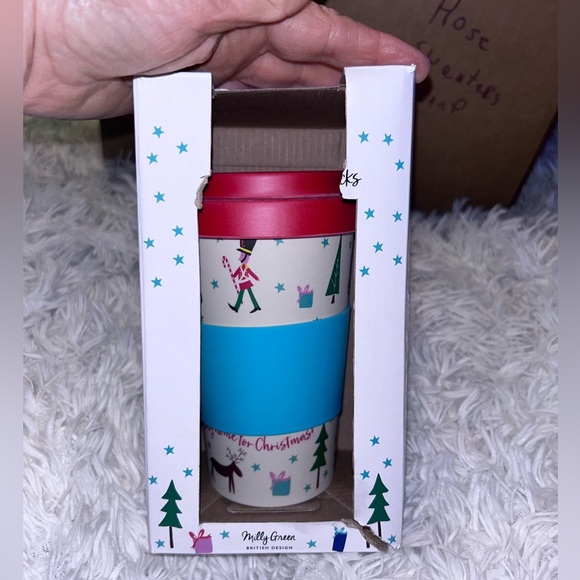 50%off w♥️ Milly Green Christmas reindeer soldier Travel Mug NIB box damaged - Picture 1 of 6